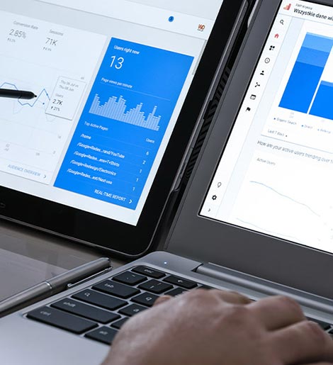 Business man using google analytics